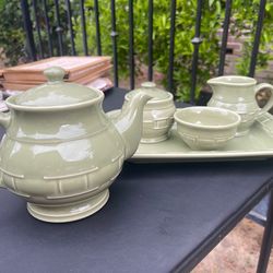 Longaberger tea set in light green