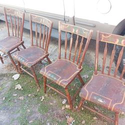 Antique Primitive Early American Farmhouse Plank Chairs