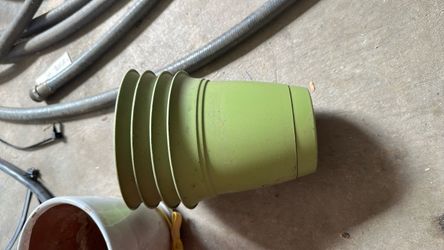 Garden vases, red, green, blue, plastic and ceramic