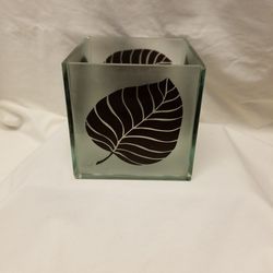 Glass Candle Holder With Black Leaves