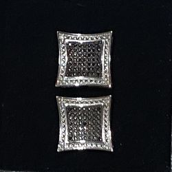 White Gold Over Sterling Silver Diamond Earrings 
