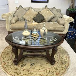 Living Room Vintage EQUESTRIAN SOFA, CHAIR w/OTTOMAN$250. Coffee Table Sets FREE?. Lamp Set $30.