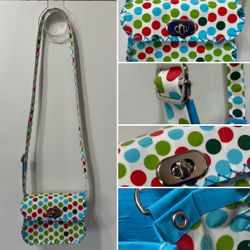 Crossbody Purse Mini / Child Size Blue Green Polka Dot Duct Tape Handcrafted NEW