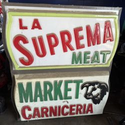 Vintage “La Suprema Meat Market / Carniceria” Lighted Sign