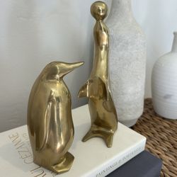 Vintage Brass Pear, Sculpture, Statues, Collectibles, Figurines, Penguin Seal, Mid-Century, Modern Solid Brass