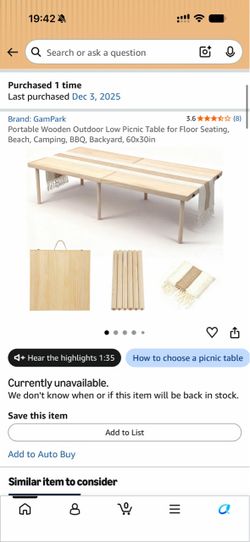 Portable Low Wooden Table