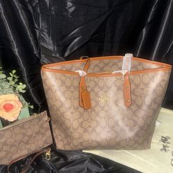 Brown Coach bag with wristband bag