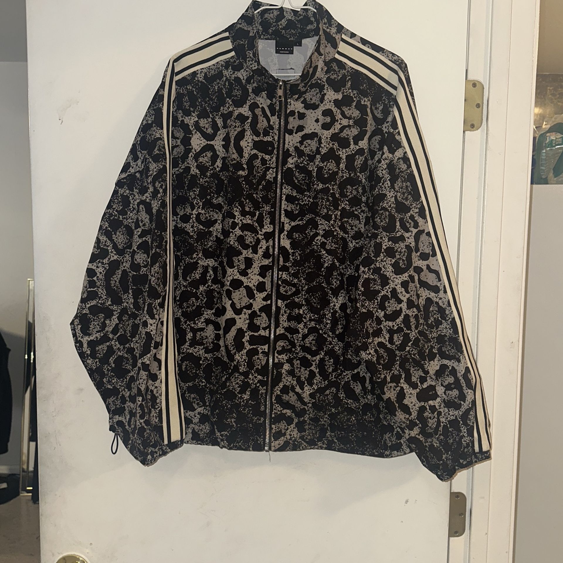 Mens Windbreaker Jacket Black/Grey Leopard