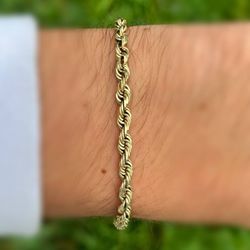 Jewelry 14k solid Yellow Gold Rope link bracelet 8.00” 10.30 grams 4.30mm