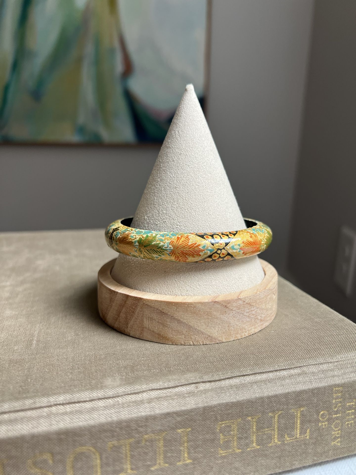 HandPainted Wood Bangle Bracelet ( firm on price )