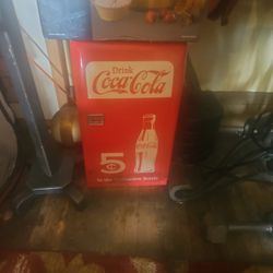 Coca Cola Small Fridge And 4 Quart Wooden Bucket Ice Cream Maker