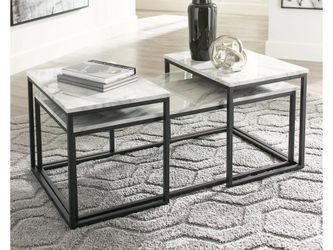  Chic & Sophisticated style 3 Pc coffee Table set w/Faux carrera marble top