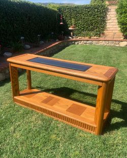 Vintage Oak And Glass Console Table With Parquet And Tiger Stripe Detail (1980s/80s/1990s/90s/Wood/Living/Dining/Bedroom/Display)