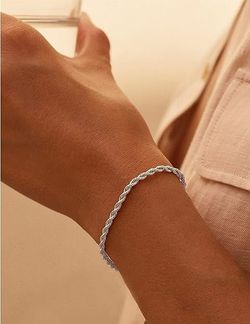 Nometo 925 Sterling Silver Rope Chain Bracelet 3mm4mm5mm Gold/Silver Bracelet for Men Women 8 Inches