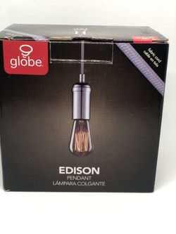 Edison 1-Light Pendant, Polished Chrome Finish, Gray Designer Woven Fabric Cord