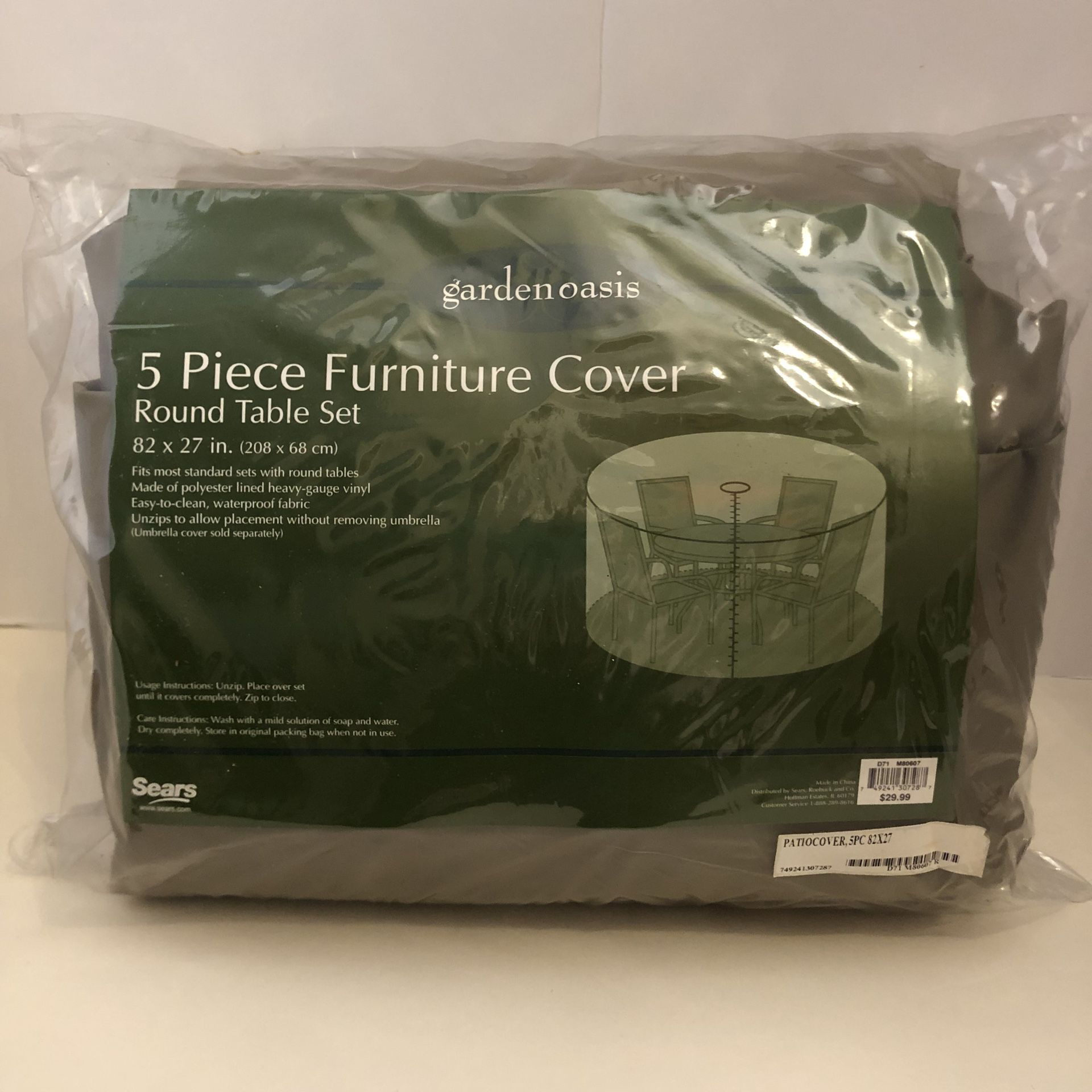 Furniture Cover, Outdoor, Waterproof, For Round Table and 4 Chairs, 82” x 27”, $8