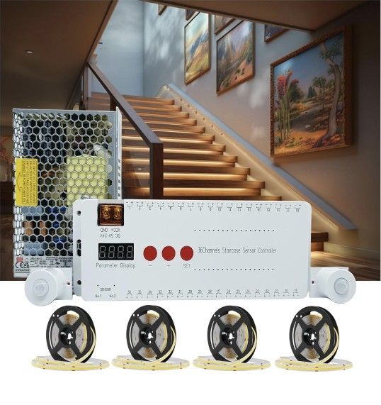 Motion Triggered LED Stair Lights Indoor, 40" Cuttable Motion Sensor COB LED Strip Light Kit with 9 Modes Ideal for Indoor Step Lights(Warm White 3000