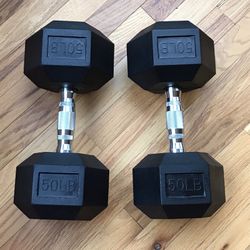 Pair of 50 Lb  New Rubber Hex Dumbbells 
