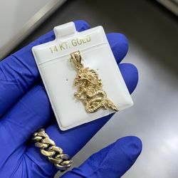 14K Gold Dragon Pendant 