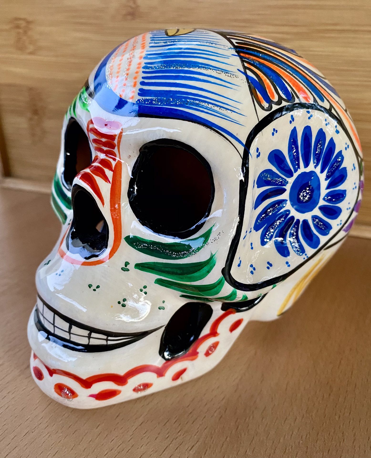 Collectible Ceramic Hand-Painted Mexican Skull Day Of The Dead, Sugar Skull