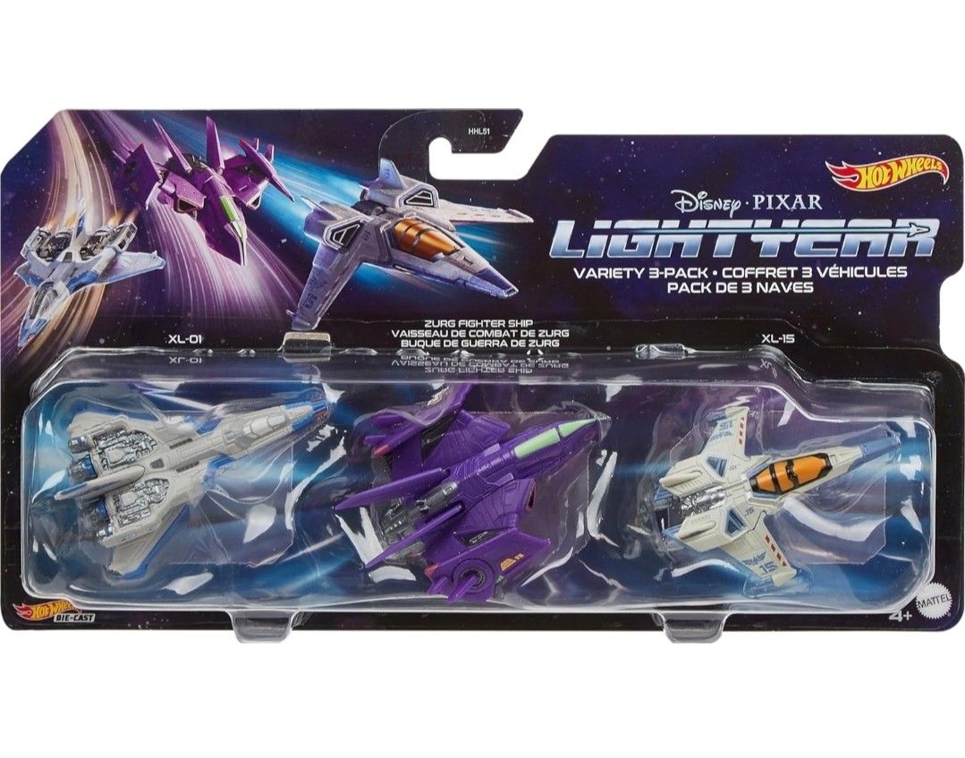 NEW! Hot Wheels Disney Pixar Lightyear Fleet Starship Set of 3 Die-Cast Ships XL-15, XL-1, Zurg Fightership