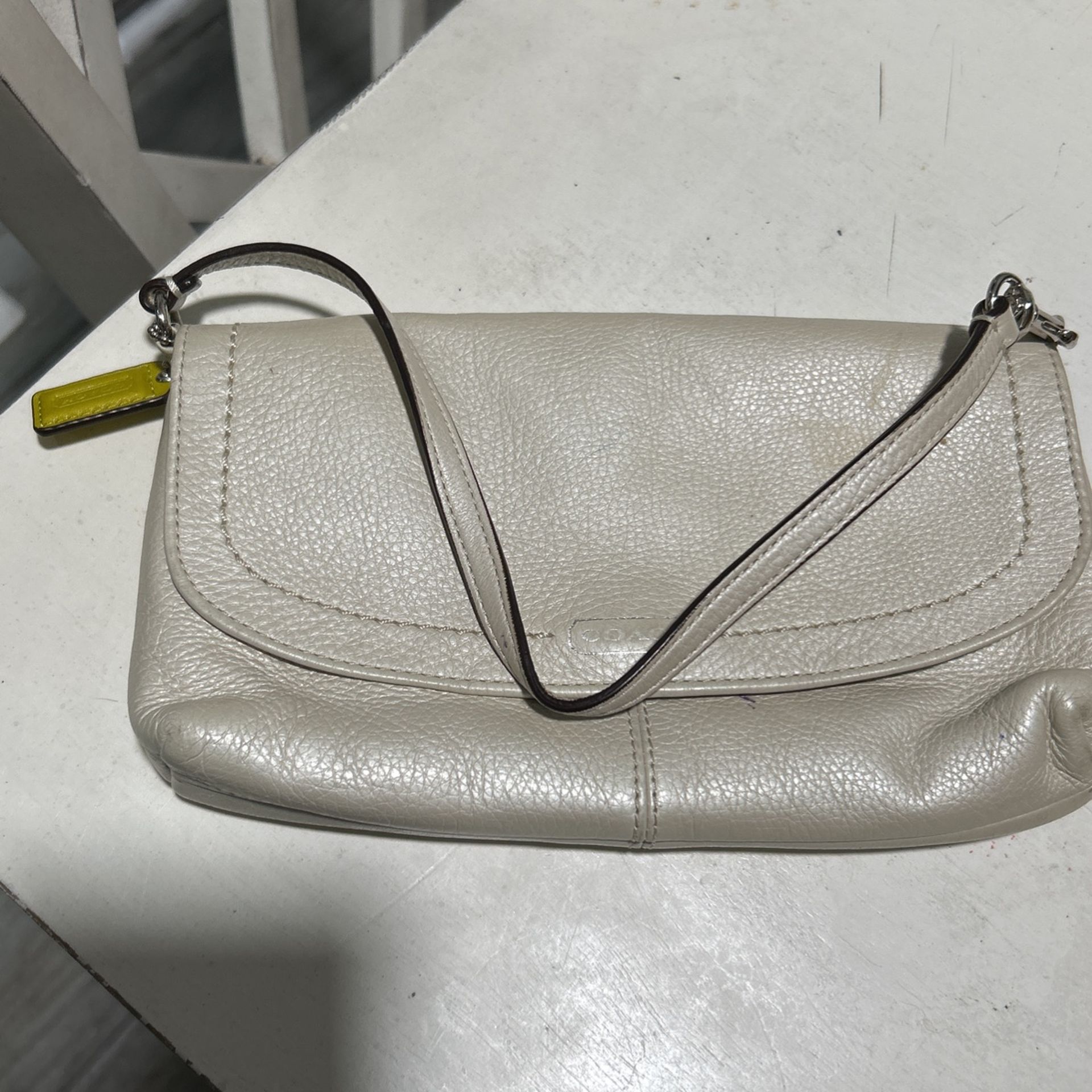 Coach Pearl White Leather Wristlet