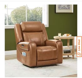 Sillón Rhea Dual Motors Saddle Genuine Leather Wall Hugger Power Recliner with Cup Holders, Side Pockets, USB&Type-C Ports