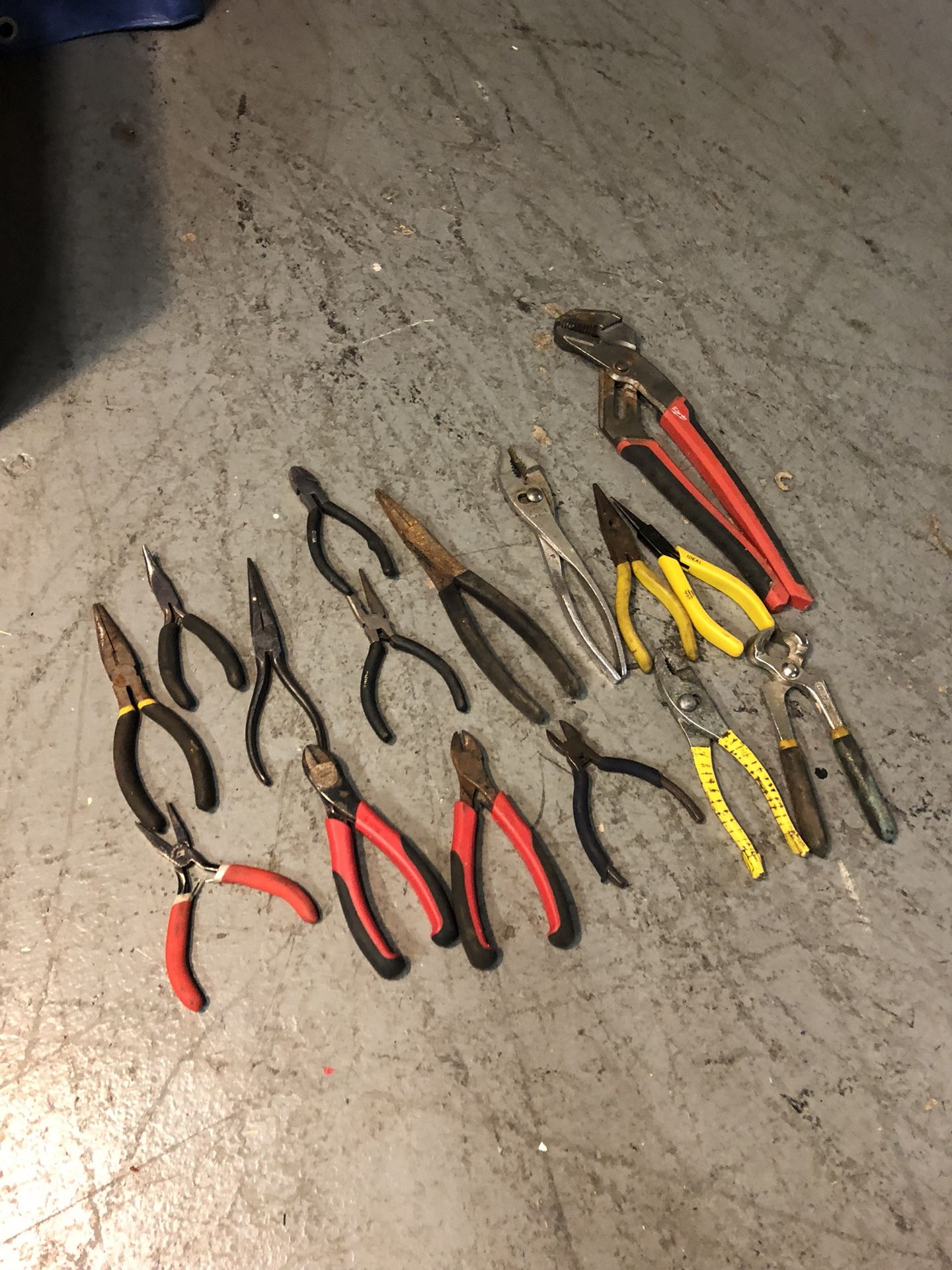 Assorted pliers and wrench