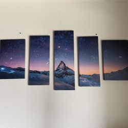 5 Piece Canvas Set. Mountain And Stars. 