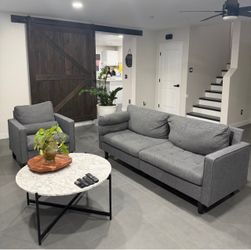 Gray Fabric Sofa and Armchair Set