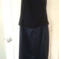 Formal Dark Blue Dress With Sequenced Top 