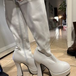 long white high heel boots