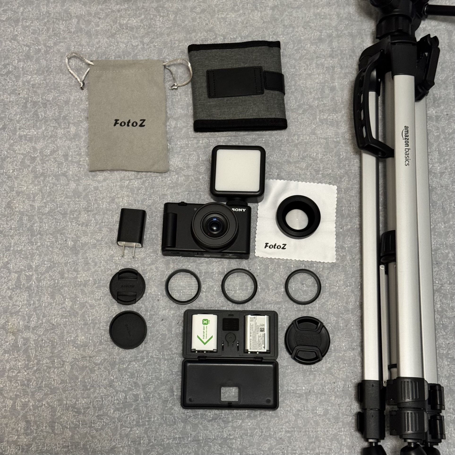 Sony ZV-1F Creator Bundle w/ Tripod, LED Light, HD Wide/Macro Lens & Accessories