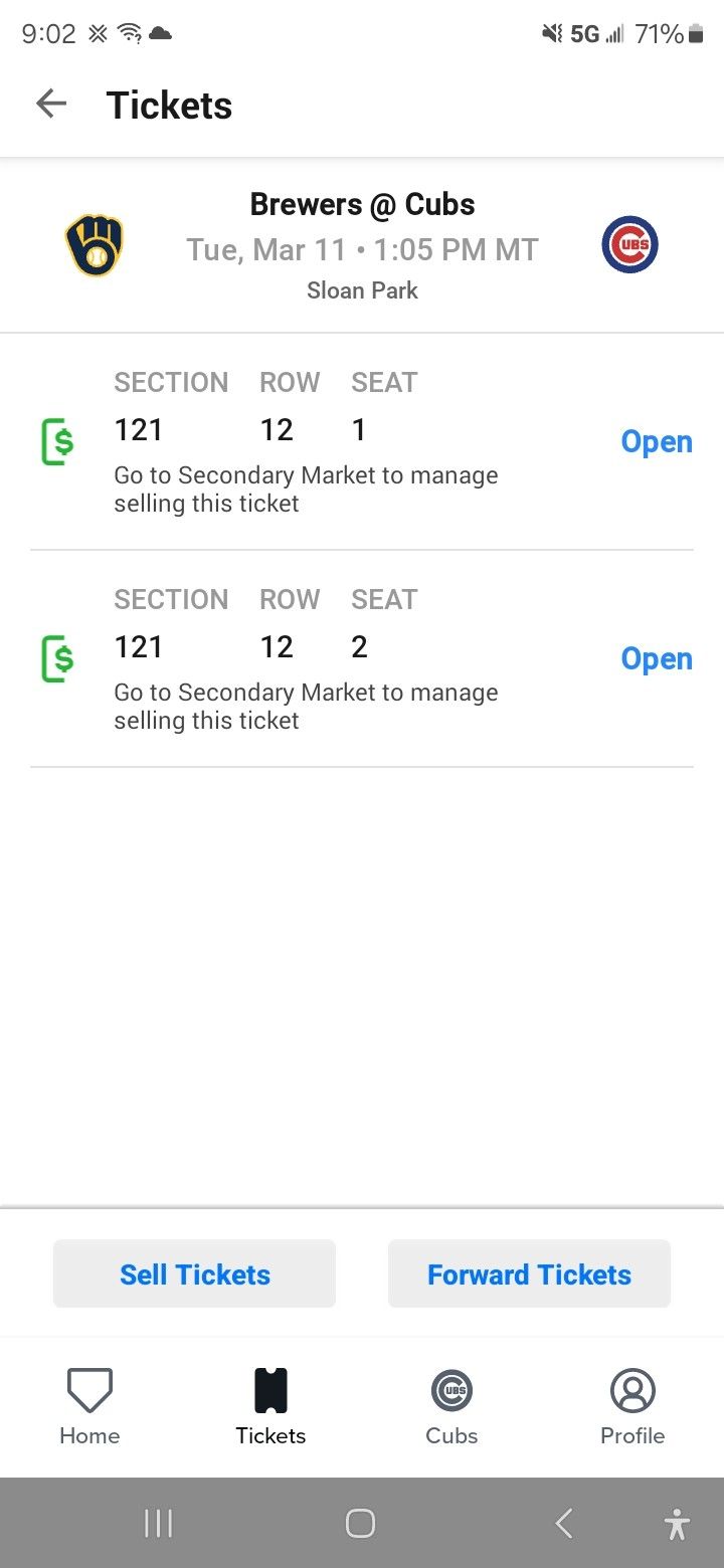 Cubs Brewers 60 BUCKS FOR The Pair!!