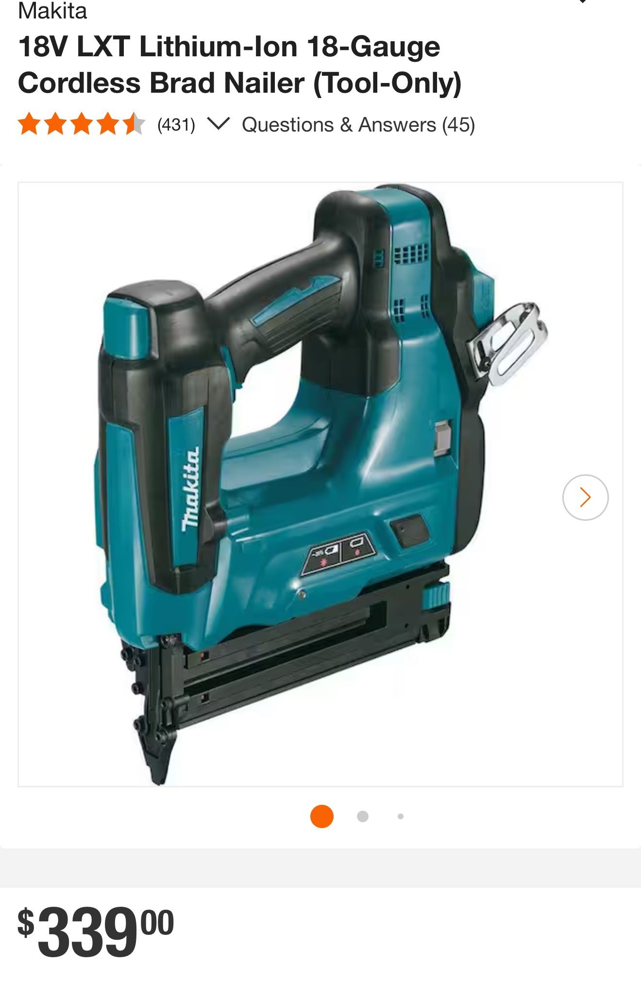 18V LXT Lithium-Ion 18-Gauge Cordless Brad Nailer (Tool-Only)