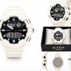 Activa by Invicta Men’s Digital Analog Sport Watch White Resin Chronograph w/ Box
