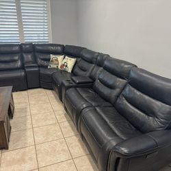 Leather Navy Sectional Couch with Power Recliners