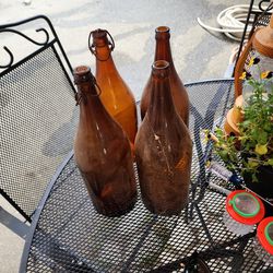 4 Antique Glass Wine Bottles