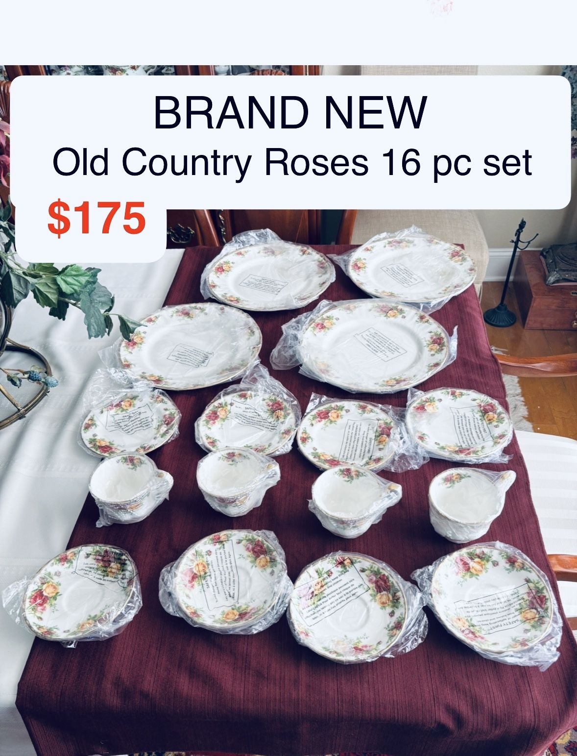 Brand new Old Country Roses 16 Pc Dinnerware Set