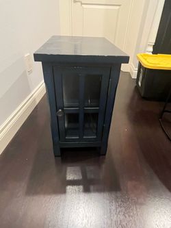 Navy Blue Nightstand End Table with Built-In Charging Station - $40