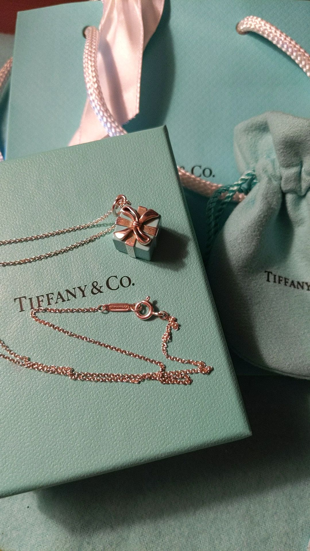 Tiffany & Co Gift Box Bow Charm Necklace
