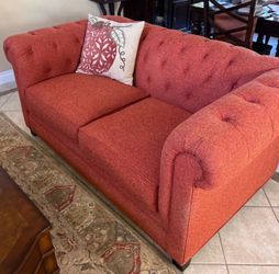 Orange Tufted Chesterfield Loveseat Sofa