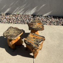Set of 3 Natural Cedar Stump Stools / Side Tables