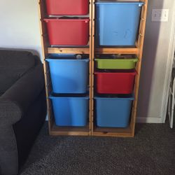 2 Tall IKEA Shelf’s With Bins/height 6ft 