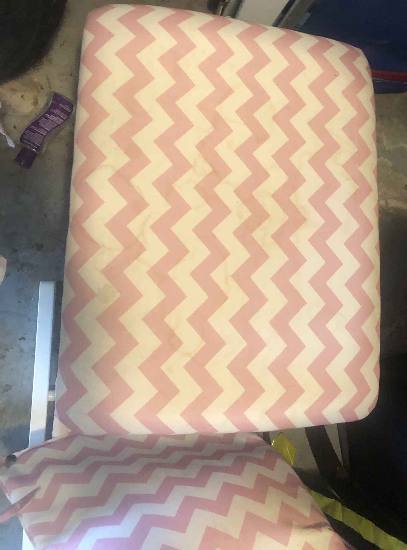 Pink and White Rocking Chair with Foot Ottoman