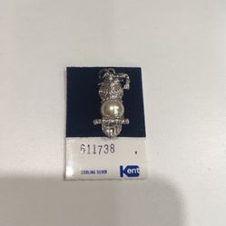 Vintage Silver  With Pearl Educated Graduate Owl Charm Pendant 