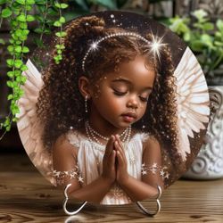 Super Cute Little Praying Angel Girl With Sparkling Pearl Headband Home Decor 