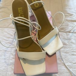 White Strap Up Heels 