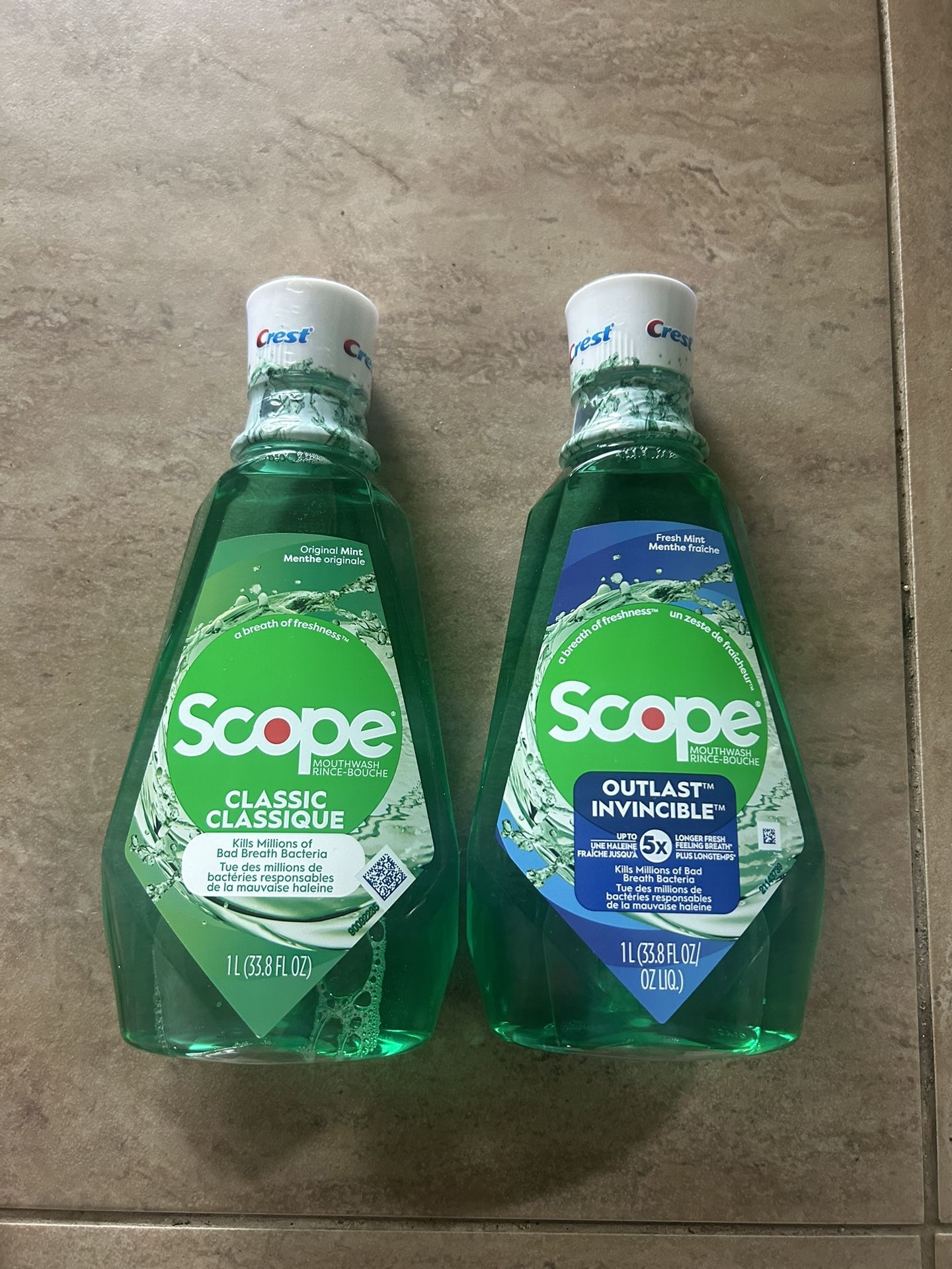2 Crest Scope Original Mint and Fresh Mint 1Liter Mouthwash