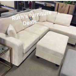 Beautiful 3-Pc Sectional Sofa W/Ottoman Storage + USB Port (On-Sale)
